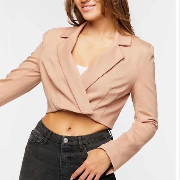 Forever 21 cropped notched-lapel blazer taupe - Picture 2 of 7
